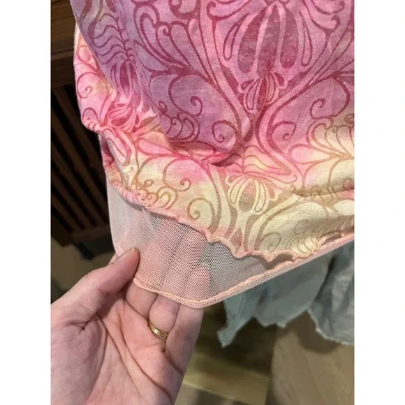 Y2K Fairy Grunge Cottage Core Pink Abstract Tank Top Sz L Lettuce Trim Shirt - Picture 2 of 5